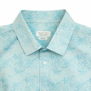 Zara Men's Light Green Slim Fit Shirt Size XL